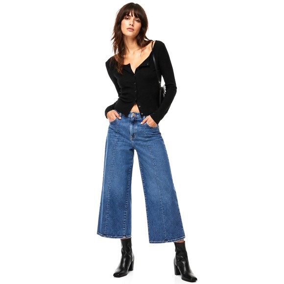 Current/Elliott Denim - Current/Elliott Wide Leg Crop Jeans Womens Size 32 Parisian Chic Capsule Boho